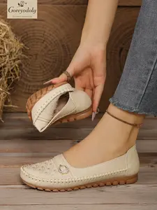 Goreyodoly Womens Casual Slip On Flats Cloud Embroidery Chain Decor Breathable Lightweight Comfortable Walking Shoes All Season Office Travel Commuting Shopping Home Wear Soft Cushioned Insole Slip Resistant Durable Versatile Footwear