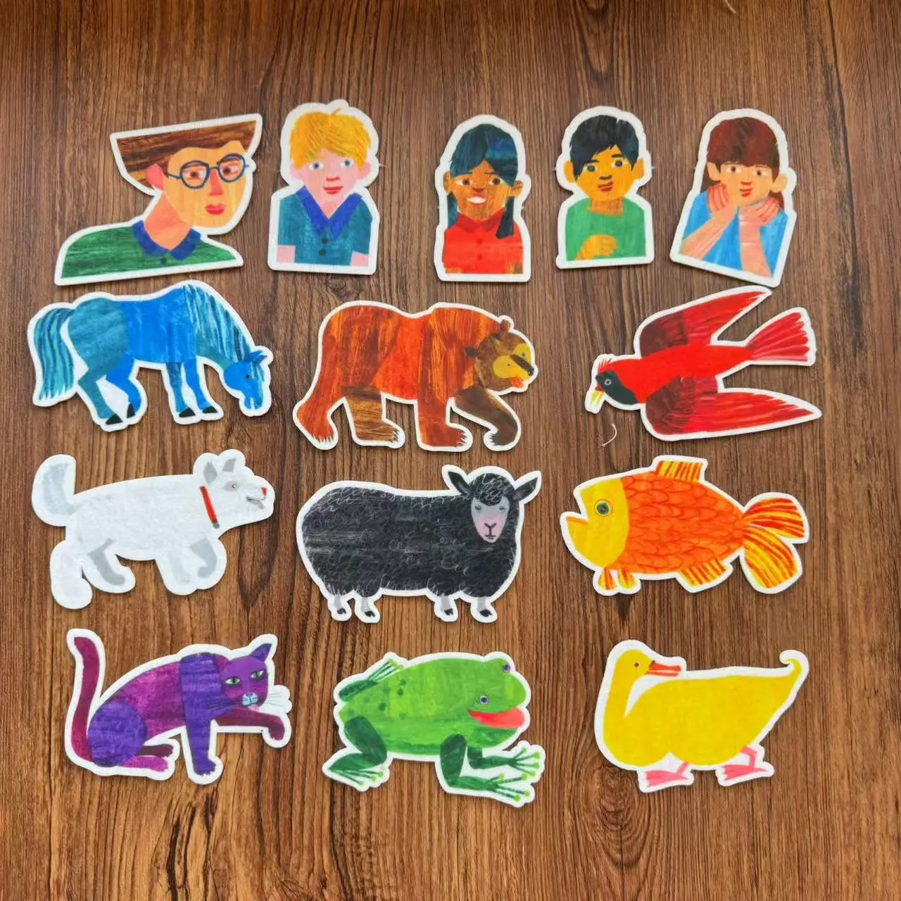 14-Piece Brown Bear Felt Board Kit, "Brown Bear, Brown Bear, What Do You See?" Nursery and Classroom Interactive Learning Props, Visual Learning Tools, Teaching Supplies