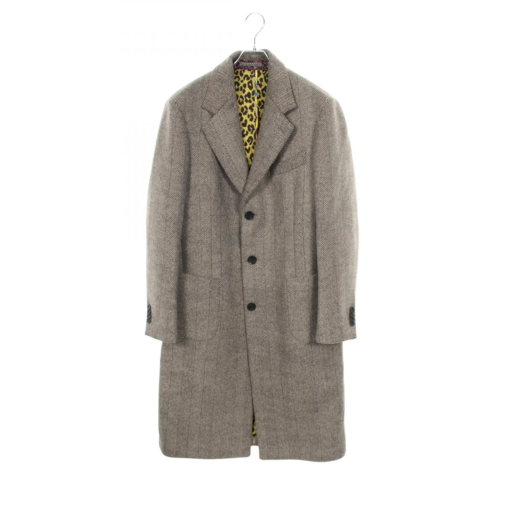 Pre-owned etro Wool Small Leather Goods Herringbone Silk Alpaca Coat