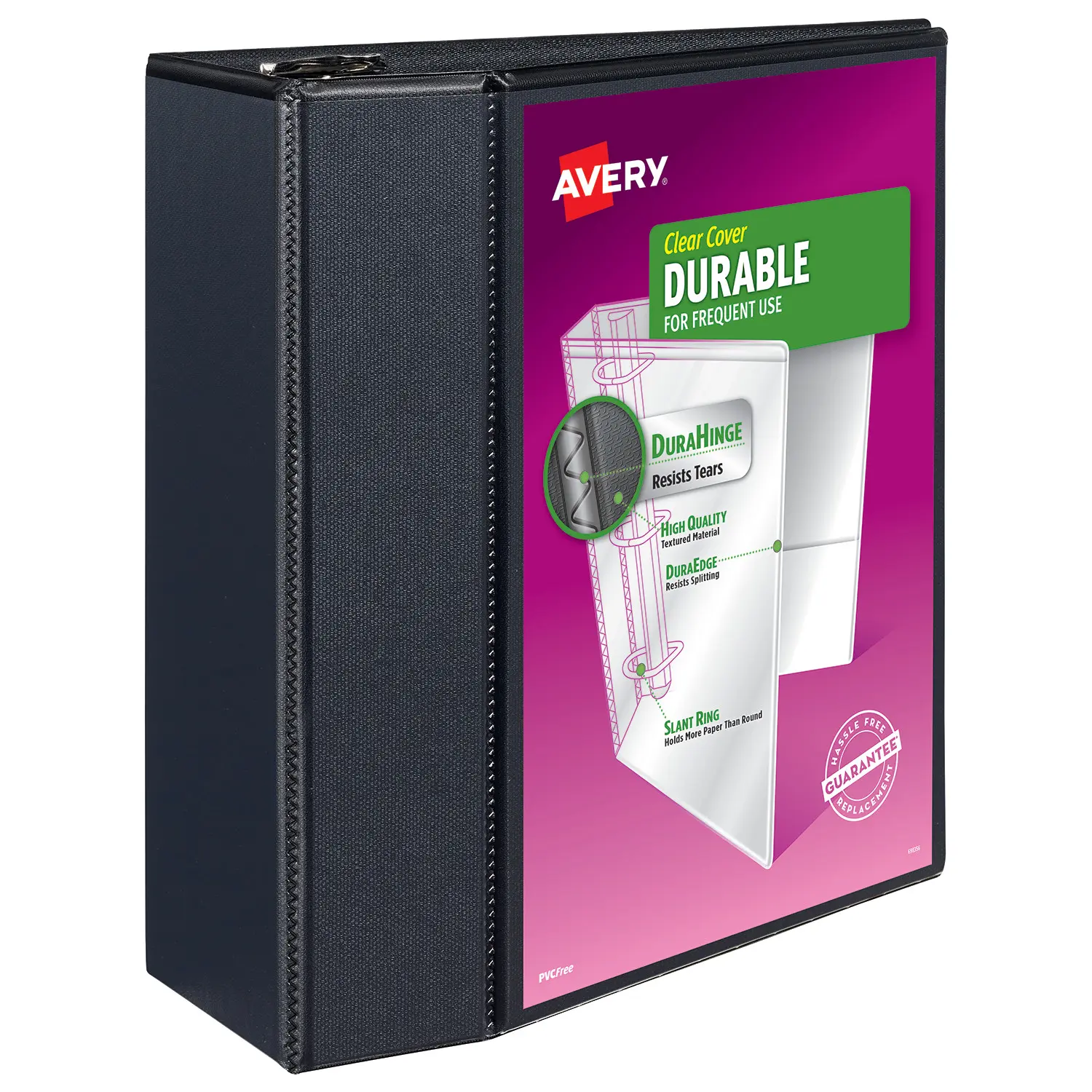 Avery Durable View 3-Ring Binder with Back-Mounted 5 in EZD Rings, Deep-Weave Polypropylene Cover, DuraEdge Tear-Proof Edges for Record Keeping, Documentation, Storing Records (1 Black Binder, 09900)