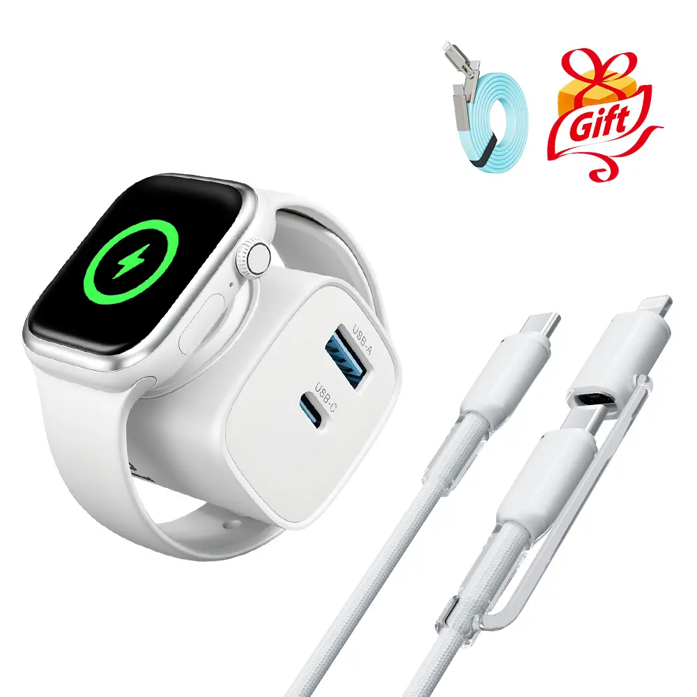 OOI 3-in-1 Magnetic Charging Blocks Compatible with Apple Watch, iPhone, AirPods & More, USB-C + USB-A Fast Charger Adapter with 2-in-1 USB-C/Lightning Cable, Compact Travel Charger, Multiple Options Available, Back to School