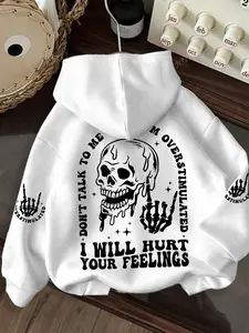 Women's Halloween Skull Skeleton Hoodie with Kangaroo Pocket, Long Sleeve Drawstring Pullover, Loose Fit Fall Winter Casual Fashion Sweatshirt