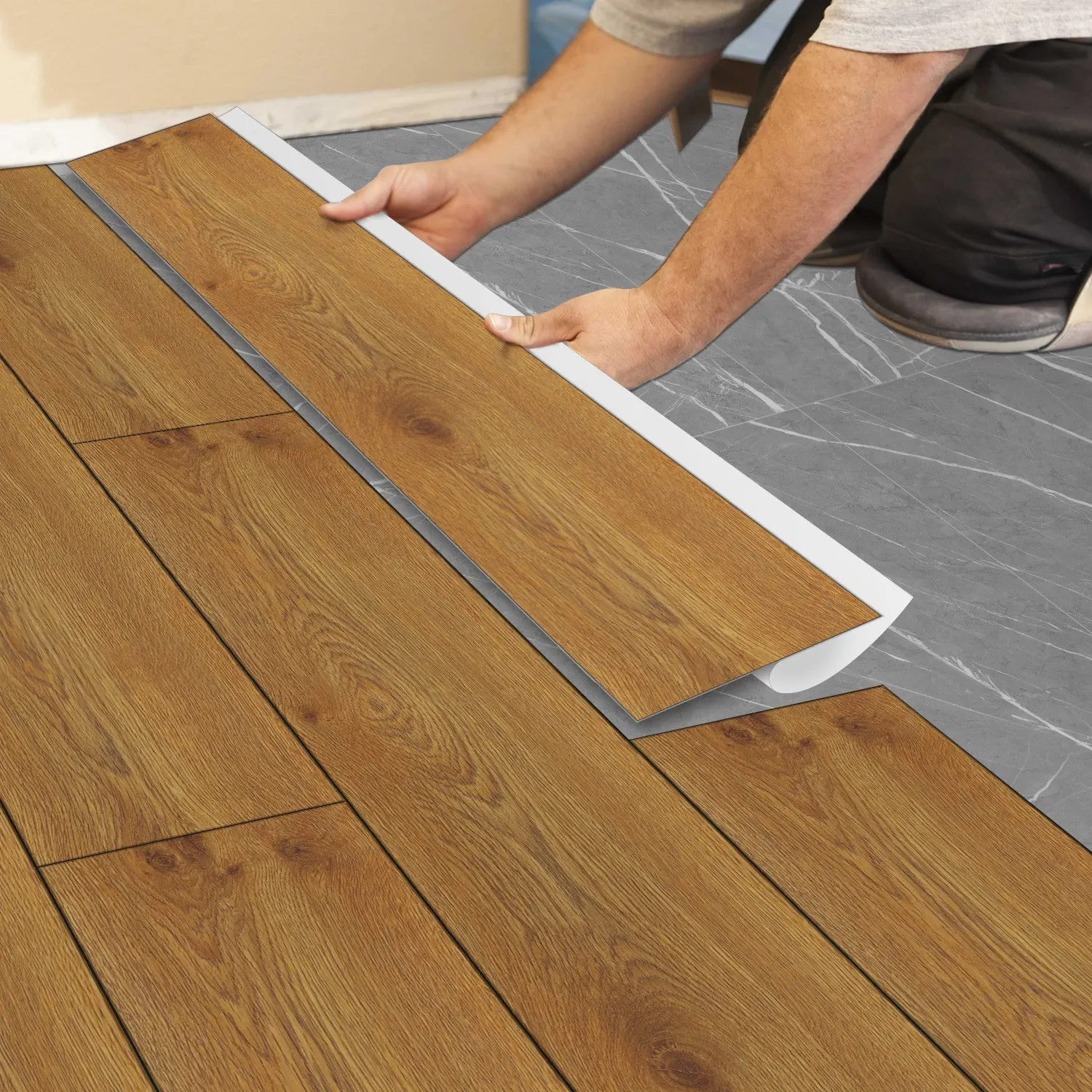 5PCS/10PCS Peel and Stick Vinyl Floor Planks, Rustic Wood Grain Self-Adhesive Floor Tiles, Waterproof Removable Flooring Stickers for Kitchen Bathroom Living Room Rental Home Renovation Wood Look Tiles