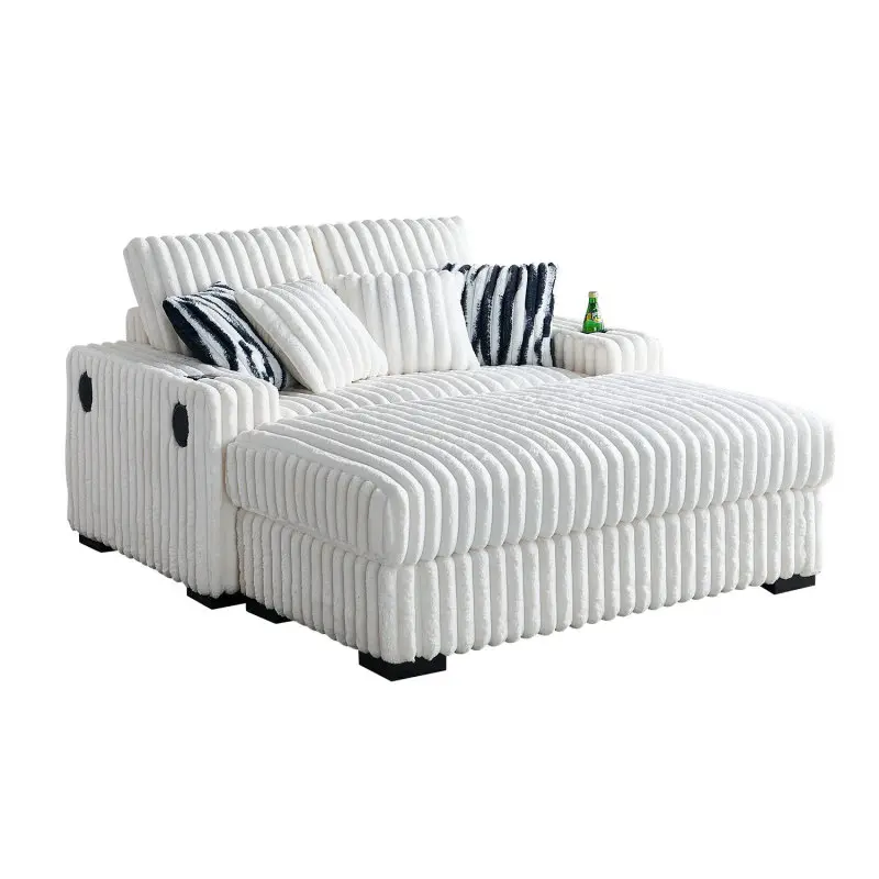 Modern 61.42x66.54x36.22 In Polyester Horizontal Square Arm Loveseat With Ottoman, 2 Back Cushions, 4 Toss Pillows, Built-In Cupholder, Bluetooth Speaker, Wireless Charger, USB Ports for Living Room, Bedroom, Beige, Charging Device With Wireless Charge