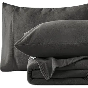 Fleece  Sheet Set - 4 count Dark Grey Winter Soft Plush Polar Fleece Bed Sheets Set with 16" Deep Pocket,Cozy Warmth for Cold Season(1 Flat Sheet,1 Fitted Sheet,2 Pillow Cases)