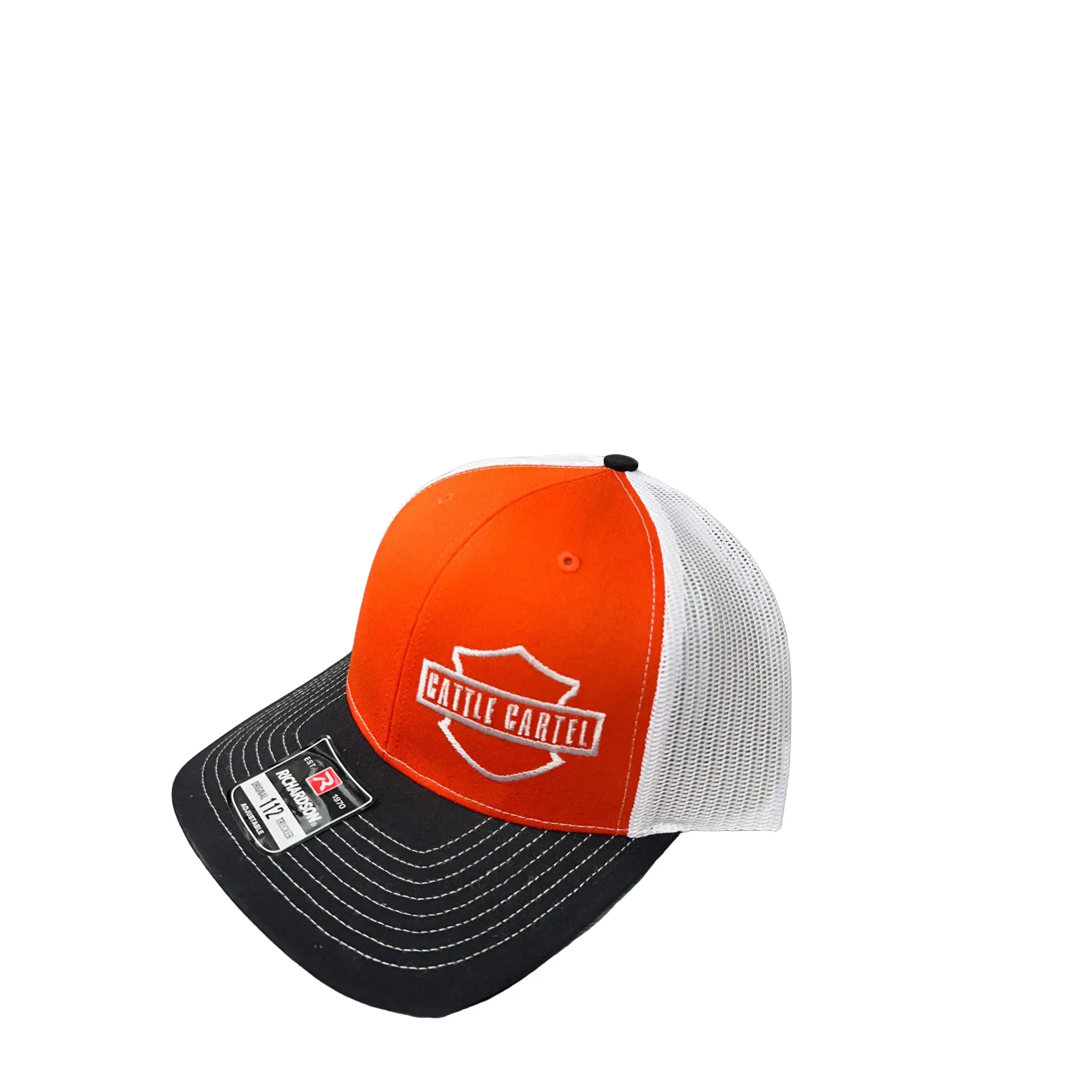 Graphic Biker Trucker Hat for Men & Women, Lightweight Mesh Headwear with Snap Closure, Cattle Cartel Logo Design, Baseball Cap Adjustable