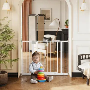 29.5-44.1" Wide Gate for Stairs, Dog Gate Indoor for Doorways, No Drilling Pressure Mounted Pet Gates, Easy Walk Through Safety Gate, White Playpen
