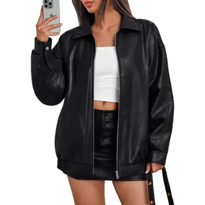 WomensLeatherJacketsOversizedFauxMotorcyclePlusSizeMotoBikerCoatFallOutfitsFashionClothes2025