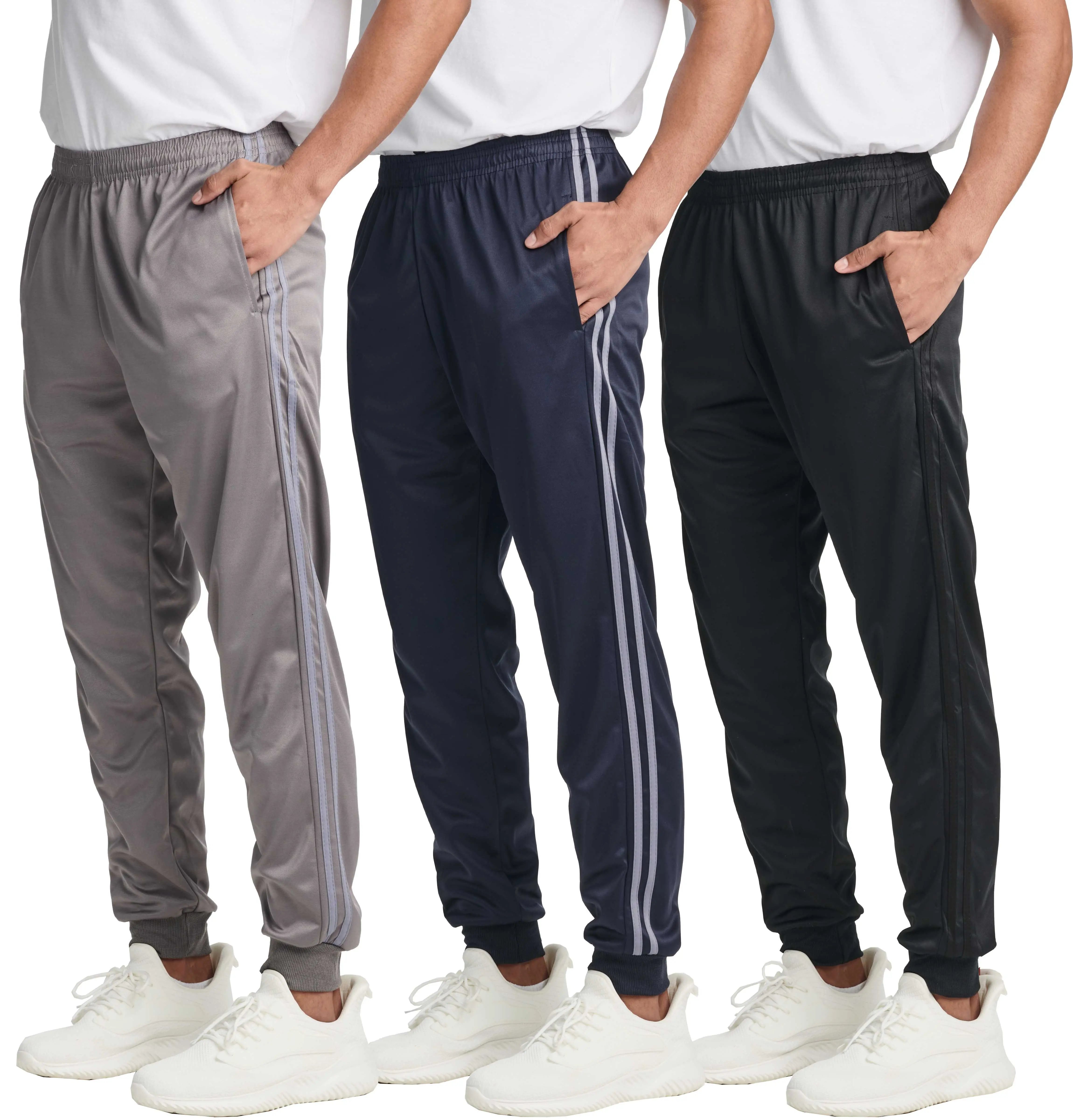 Real Essentials 3 Pack: Men's Tricot Active Athletic Casual Jogger Fleece Lined Sweatpants Pockets (Available in Big & Tall)