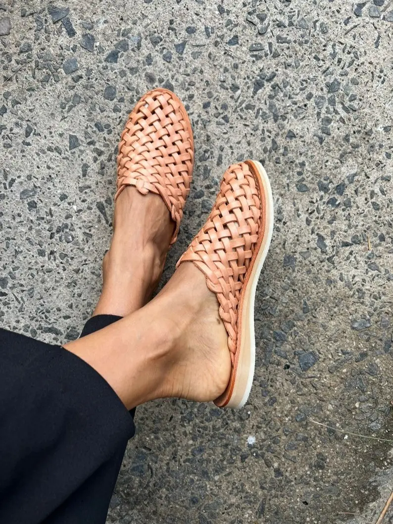 Sandalia Huarache - Hippie Vintage - Estilo Mexicano - Cuero Colorido - Huaraches Mexicanos