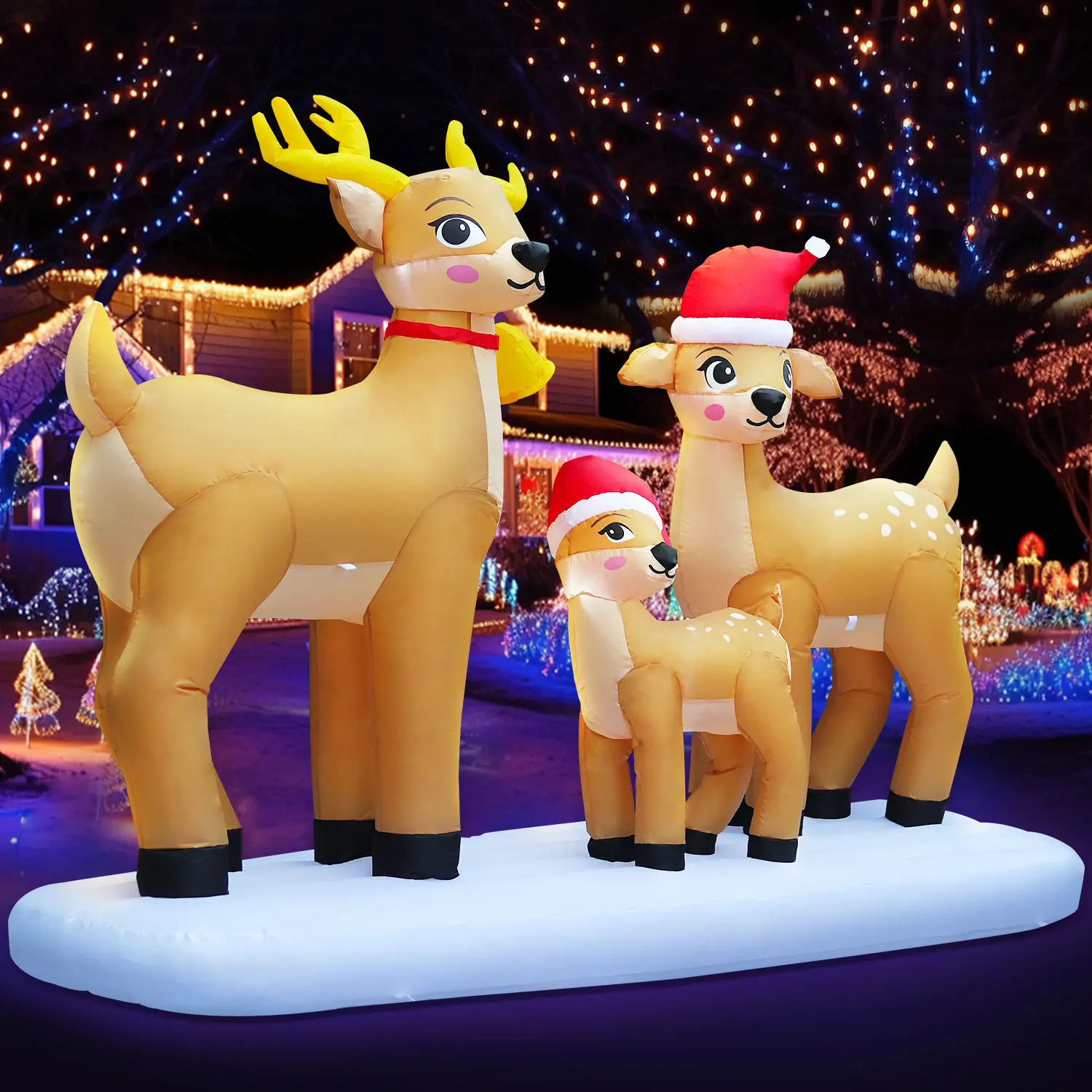 8FT Long Huge Christmas Inflatable Reindeer Family Outdoor Decoration, LED Lights Holiday Blow Up Yard Decoration for Holiday Party Garden Yard Lawn Winter Decor