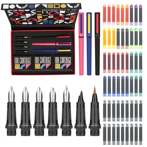 54pcs Calligraphy Fountain Pen Set, Art Materials, Art Craft Supplies, Includes 3 Pens & 7 Nibs, 54 Ink Cartridges (10 Colors), Ideal for Beginners, Crafts Art Supplies