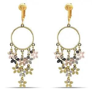 Gold Multi Daisies Clip On Dangling Earrings