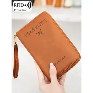 Simple Plain Passport Case RFID Blocking Travel Wallet, Multi-function Card Holder for Women