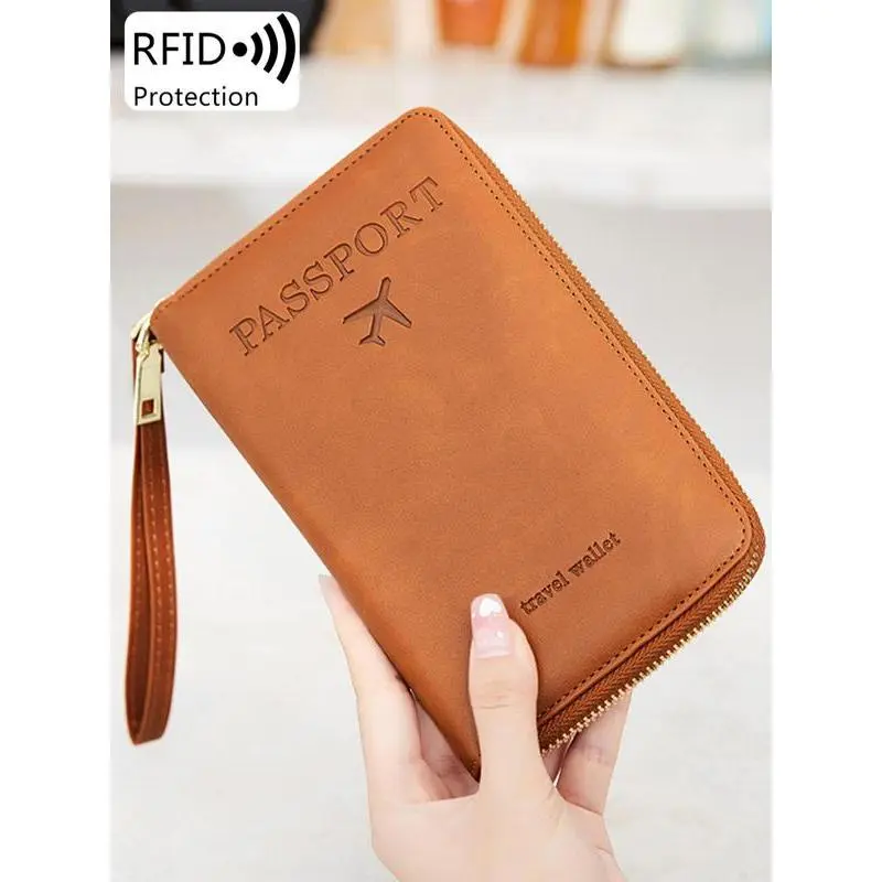 Women's Travel Passport Protector Wallet - Compact Faux Leather Organizer with RFID Anti-Theft Protection, Secure Zipper Closure, Wrist Strap, Multi-Compartment Storage, Durable Traveling Accessory