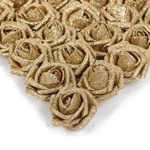 Gold Glitter Roses, 25count Foam Glitter Roses Glitter Foam Rose Foam Rose with Stem for DIY Wedding Bridal Bouquet Ornaments Decoration Party