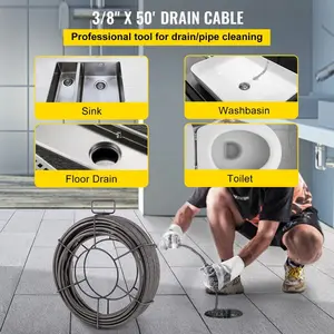 fathersdaygift  VEVOR Drain Cleaning Cable 75 Feetx 3/8 Inch Solid Core Cable Sewer Cable Drain Auger Cable Cleaner Snake Clog Pipe Drain Cleaning Cable Sewer Drain Auger Snake PipeVEVOR Super Brand Day