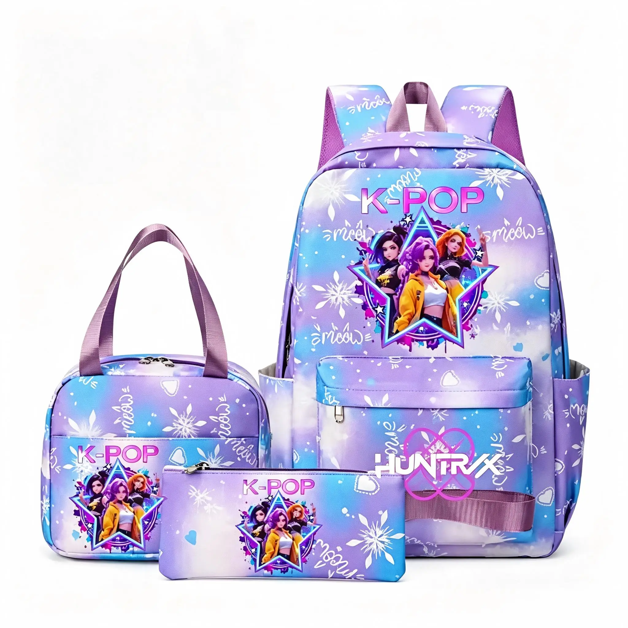 2026 K-Pop Style "Demon Hunter" Girl Group Print 3-Piece Set (Backpack, Lunch Bag, Pencil Case) – Gift for Kids