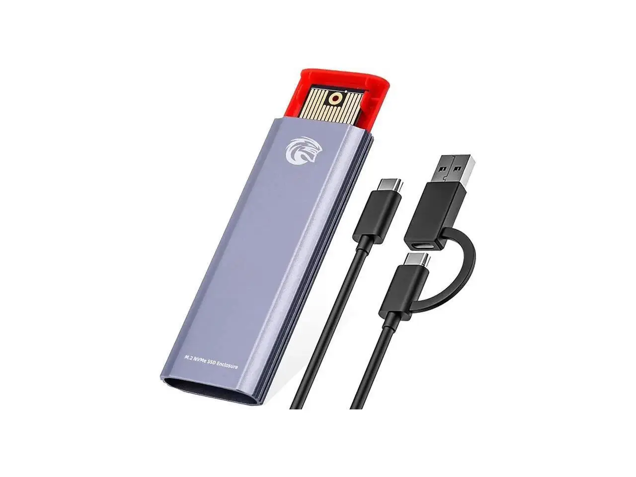 KingSpec M.2 NVMe SSD Enclosure, Tool Free NVMe PCIe SSD Adapter USB 3.1 Gen 2 10Gbps with USB C to C+A OTG Cable, Support M Key/B+M Key PCIe SSD 2230/2242/2260/2280 Silver Grey