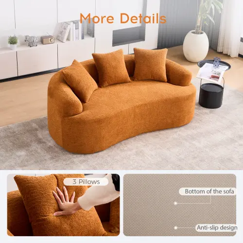 Bellemave LY-025S Curved Loveseat Full Compression Sponge Sofa, 30D Chenille No-Assembly Compact Sofa for Small Spaces & Apartments, 65"L, 300 lbs, 3 Pillows Bellemave LY-025S Curved Loveseat Full Compression Sponge Sofa, 30D Chenille No-Assembly Compact Sofa for Small Spaces & Apartments, 65"L, 300 lbs, 3 Pillows