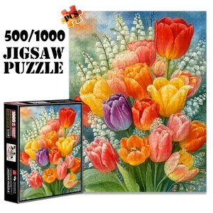 1pc 1000 piece adult puzzle 70x50cm Bouquet of Multicolored Tulips and Lily - of - the - Valley 500 pieces paper jigsaw puzzle suitable for DIY creative games for adults and families, birthday