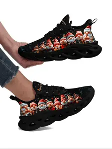 Women's Christmas Gnome Print Lace Up Low Top Graphic Print Sneakers, Lightweight Breathable Comfortable Casual Sports Shoes for Women