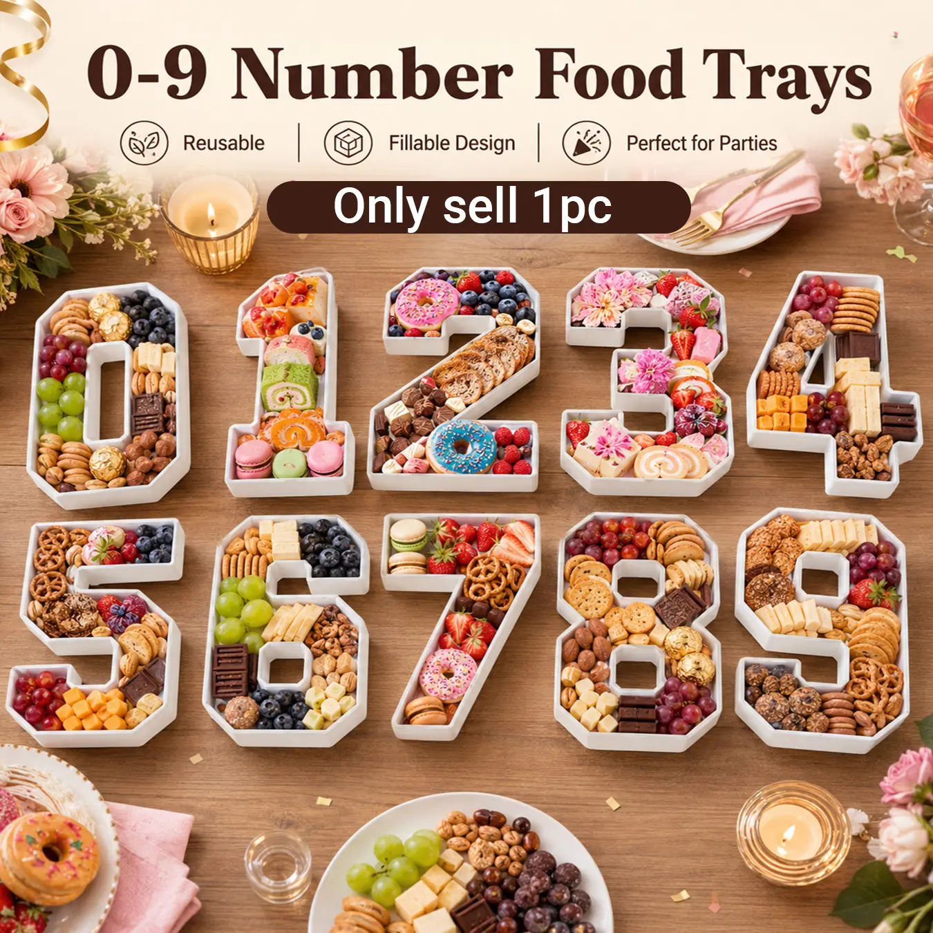 0-9 Number Shaped Food Tray, Hollow Gift Tray, Reusable Fillable Design Alphabet Number Shaped Form Tray Birthday, Serving Tray And Platter, Party Trays And Platters, Digital Candy Tray, Cake Decorating Supplies for birthday, Party Events