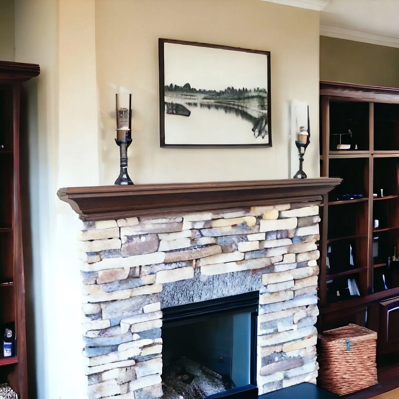 48"60"Rustic Wood Fireplace Mantel | Wall-Mounted & Floating Shelf