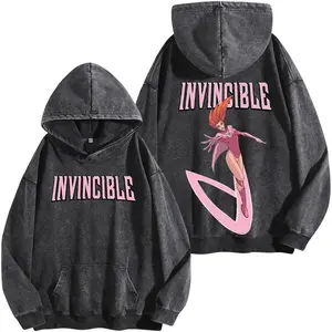 Atom Eve Invincible Washed Hoodie, Superhero Comic Graphic Tee, Retro Animated Series Streetwear Shirt, Pink Hero Unisex Fan Apparel