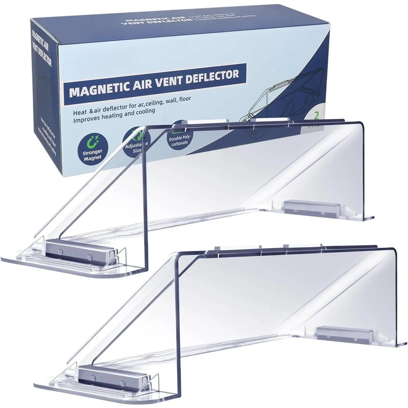 Air Vent Deflector for Vents, Sidewalls and Ceiling Registers,Adjustable Air & Heat Deflector,9"-14"Inches Wide-Heavy Duty Unbreakable Plastic with  ,2 Pack