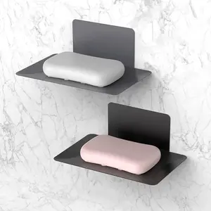 2-Pack Shampoo and Conditioner Bar Holder, Wall Mounted Soap Dish, Self-Adhesive Shampoo Bar Holder, Gray Bathroom Shower Caddy with Drainage