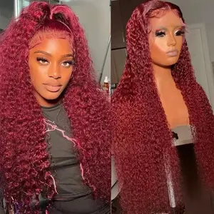 13X4 Lace Frontal Wigs Human Hair Wigs for Women Long Hair Full Head Covering Red Kinky Curly Style
