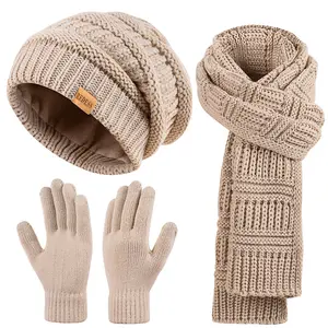Warm Fleece Winter Beanie Hat Scarf Touchscreen Gloves Set for Women & Men 3PCS Christmas Gifts