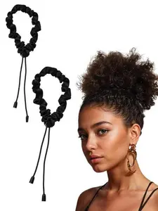 2pcs High-End Satin Fabric Adjustable Button Drawstring Hair Ties, Durable Elastic Ponytail Holders for Women, Multi-Purpose Hair Accessories, Solid Color Scrunchies, Elastic Hair Accessory