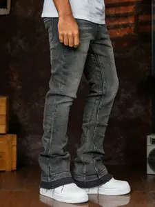 Men's Street Style Stacked Jeans, Retro Stone Washed Denim Pants, Slim Fit Original Color Hem Stacked Jeans, Y2K Style Men's Jeans, Designed for Fashion-Conscious Men, Suitable for Street Style and Daily Wear, Four-Season Casual Style, Streetwear