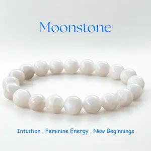 LOVSKAYA Natural Moonstone Energy Bracelet - Healing Crystal Beads, Sacred Happiness Stone, Unisex Adult Elegant Fashion Jewelry for Emotional Balance, Stress Relief with Amethyst Pink Quartz Beads