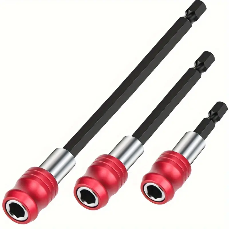 3-piece set of hexagonal handle red quick release self-locking extension rod 60/100/150mm screwdriver head extension rod Screwdriver Bits