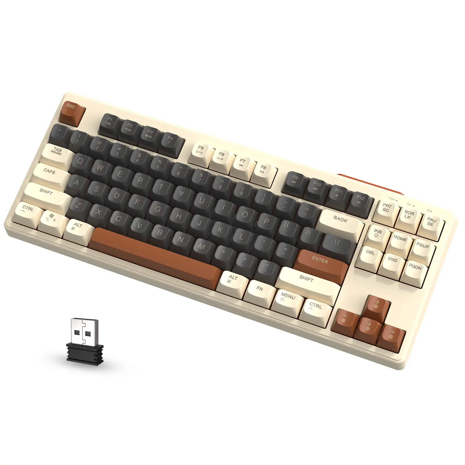 M87 80% Wireless Gaming membrane Keyboard,87 Keys Rainbow Lights TKL PBT Keyboard for Mac/Win, Bluetooth 5.0/2.4Ghz Dual Mode for Silent Office/Gaming