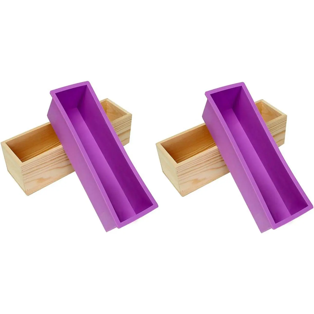 [Summer Sale Deals] 2PCS 42oz Purple Flexible Rectangular Silicone Soap Molds with Wood Box, DIY Crafts Tool for Soap/Cake Making, Silicone Molds for Crafts, Soap Making Molds