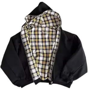 Y2k Grunge Two-in-One hoodie for Women and Men! Vintage Reversible Hooded Sweatshirt with Plaid Zipper Pullover, Unisex Casual Fall/Winter Oversized Jacket,Fall Baggy Sweatshirts, Womenswear Tops