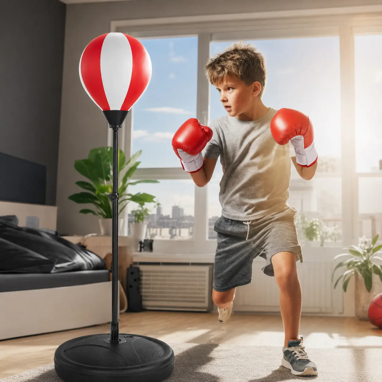 Standing inflatable punching bag toy set with gloves and gift box, weighted base is stable and won’t tip over, suitable for boys and girls ages 3–6, popular summer stress-relief toy, multi-scene indoor/outdoor simulated sports toy, ideal for family