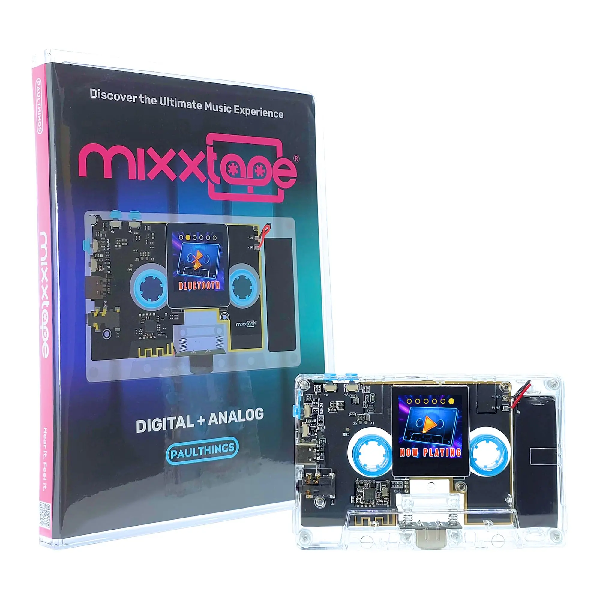 Mixxtape Digital-Analog Cassette Music Player - Bluetooth Enabled, LCD Display, Built-In Audio Jack, USB-C Port