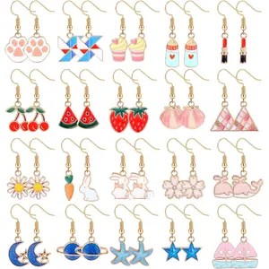 FUNRUN 20 Pairs Cute Drop Dangle Earrings Set for Girls & Women | Stainless Steel Hooks | Hypoallergenic Animal, Fruit, Moon & Star Earrings Pack | Lightweight Jewelry Gift for Sensitive Ears summerwins