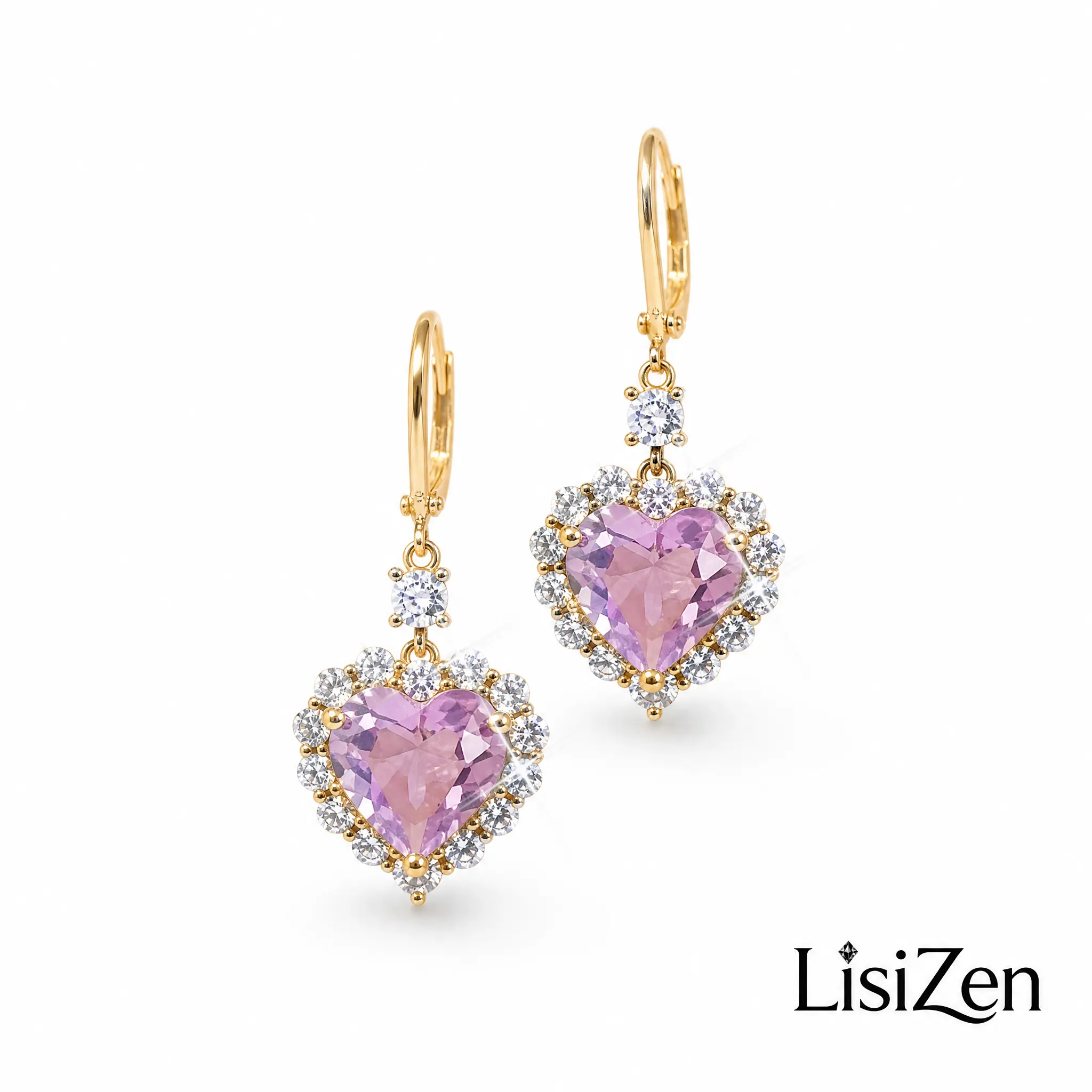 LisiZen 2026 Gold Plated Pink Crystal Teardrop Clip-on Earrings, Dainty Non-Pierced Ear Jewelry for Women DZEH6121