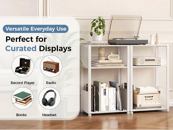 Record Player Stand, 3-Tier Side Table, Vinyl Record Storage Albums, End Table for Living Room, Bedroom