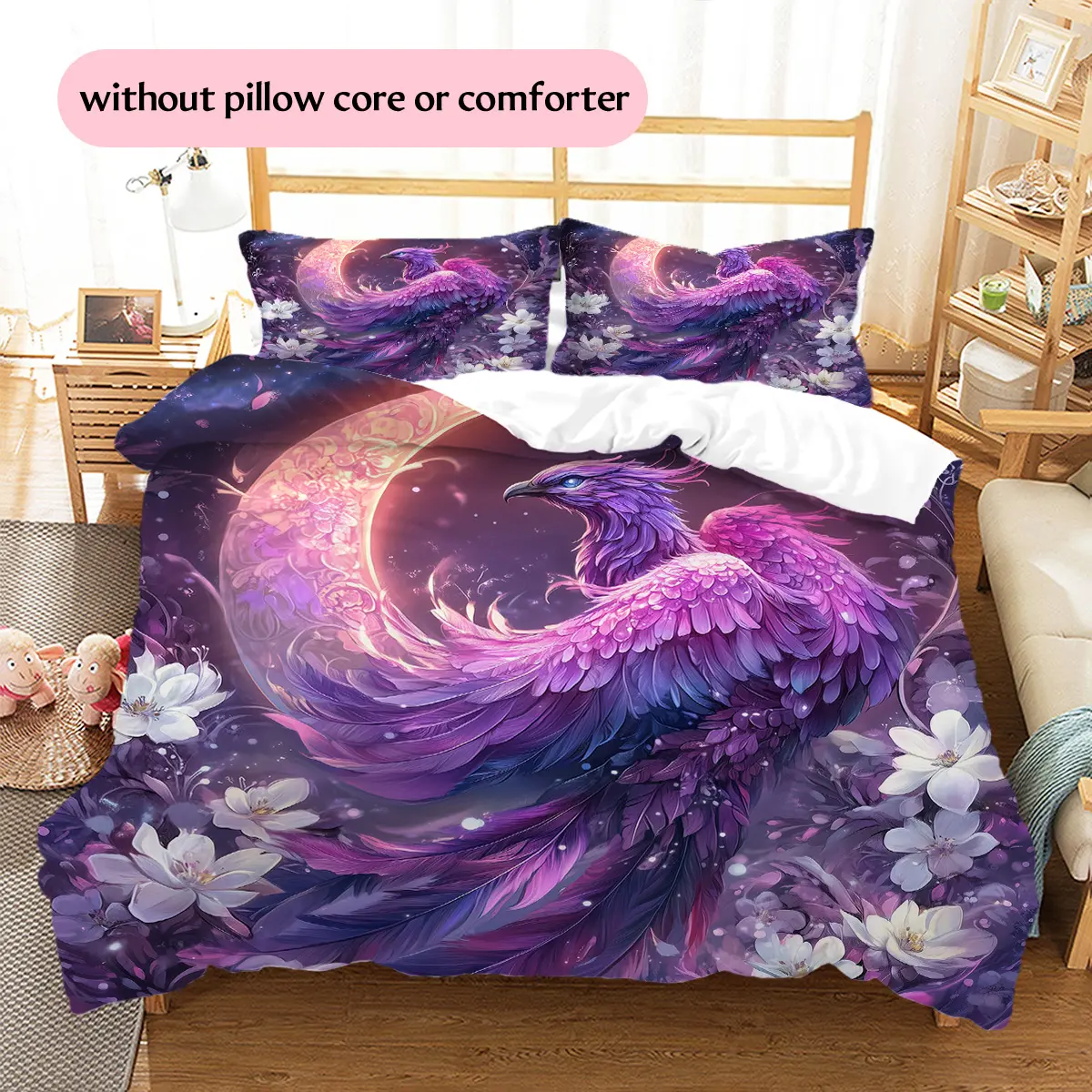 Purple Phoenix  Printed bedding set, duvet cover and pillowcases, home decor, Christmas decoration, bedroom duvet cover, Christmas gift, birthday gift (1 * duvet cover + 2 * pillowcases, ins