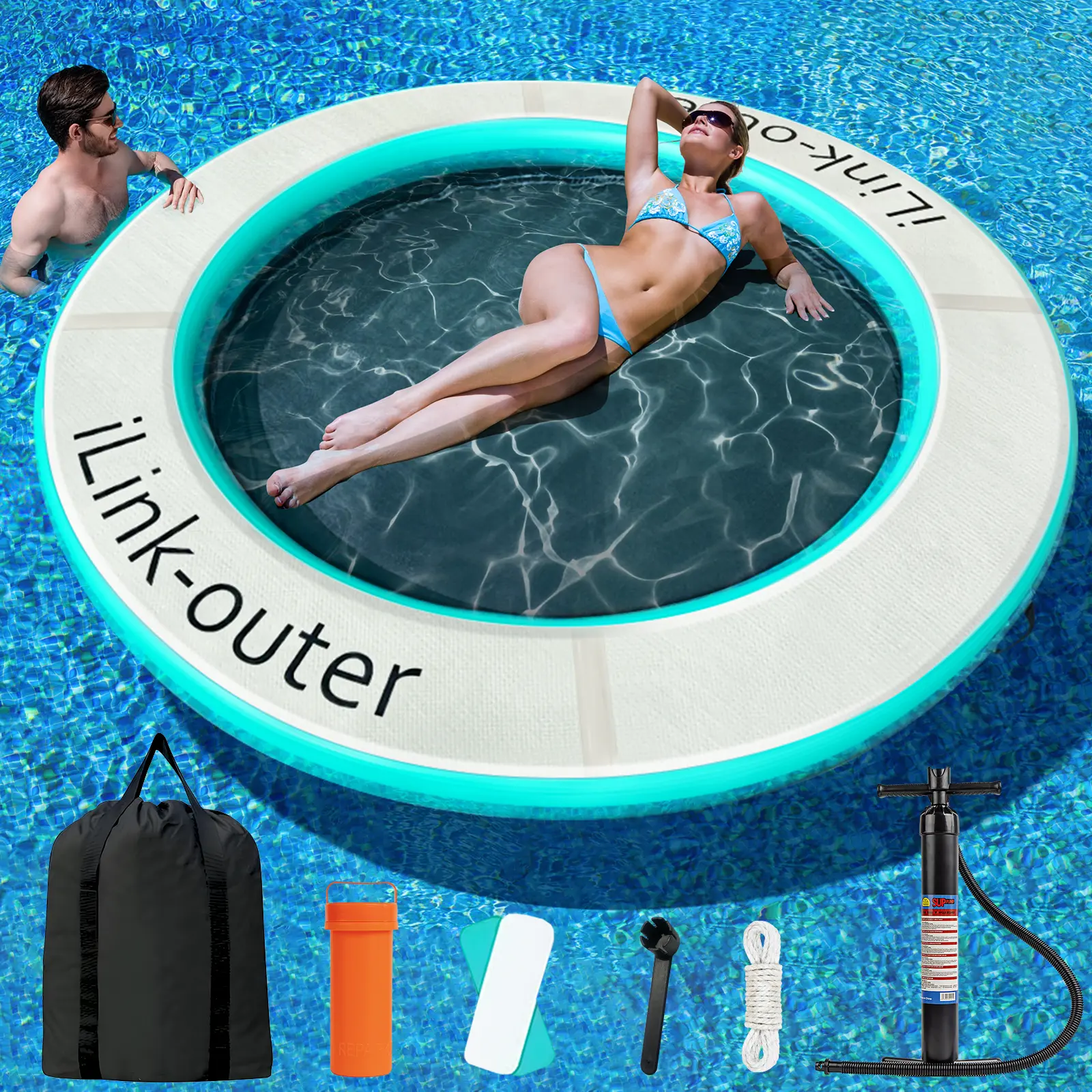 Round Floating Ring Inflatable Floating Water Hammock Round Floating Ring for Lakes Inflatable Raft Platform for Pool and Lake
