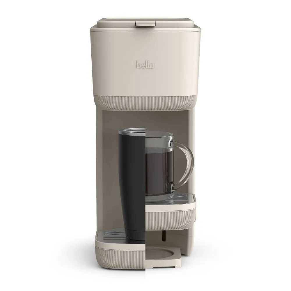 bella Single-Serve Coffee Maker Oatmilk: Drip Pod Coffee Maker 14 oz Capacity Automatic Shut-Off Removable Drip Tray