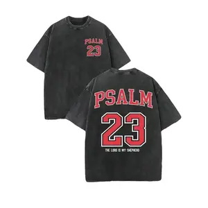 Psalm 23 Christian Shirt, "The Lord is my shepherd" Christian scripture T-shirt, vintage washed double-sided printed shirt (230g heavy cotton T-shirt), high-quality Christian T-shirt, Christian gift, unisex vintage T-shirt.