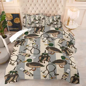 Vintage Outdoor Duck Hunting Theme Comforter Set, Includes 1 or 2 Pillowcases, Soft Warm Skin-Friendly Bedding, American Style Bedroom Decor, Gift for Hunters